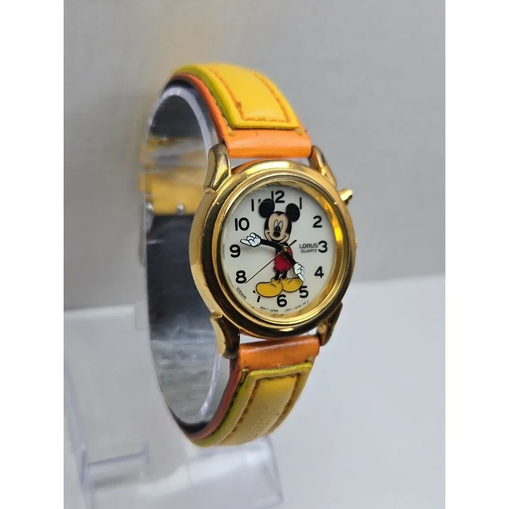 Vtg 1990s Lorus Disney Mickey Mouse Instalite Gold Tone Quartz Watch New Battery